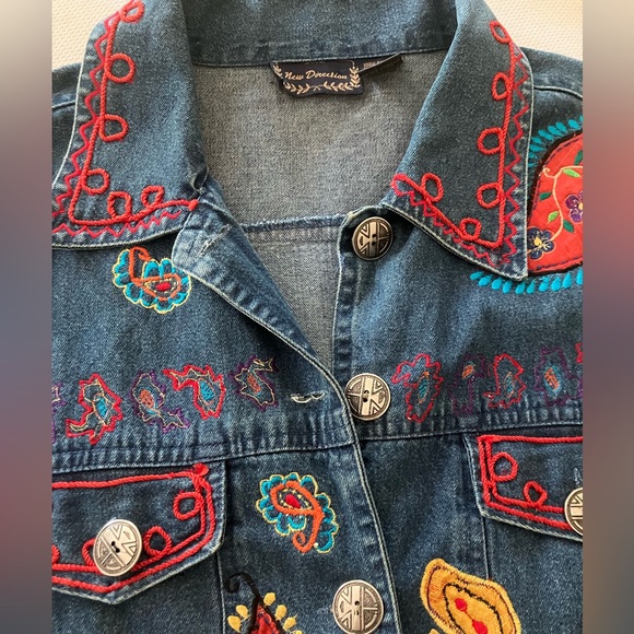 Y2K Vtg New Direction Hand Boho Embroidered Denim Jacket XL - Picture 3 of 8